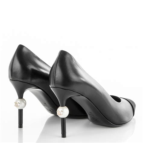 chanel black and white pumps|Chanel pumps with pearl heel.